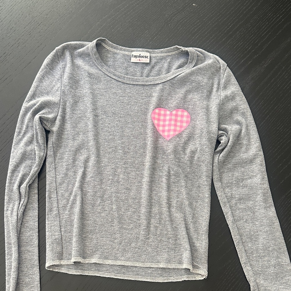 Firehouse size L Gray Long Sleeve Kids Shirt with Pink Heart